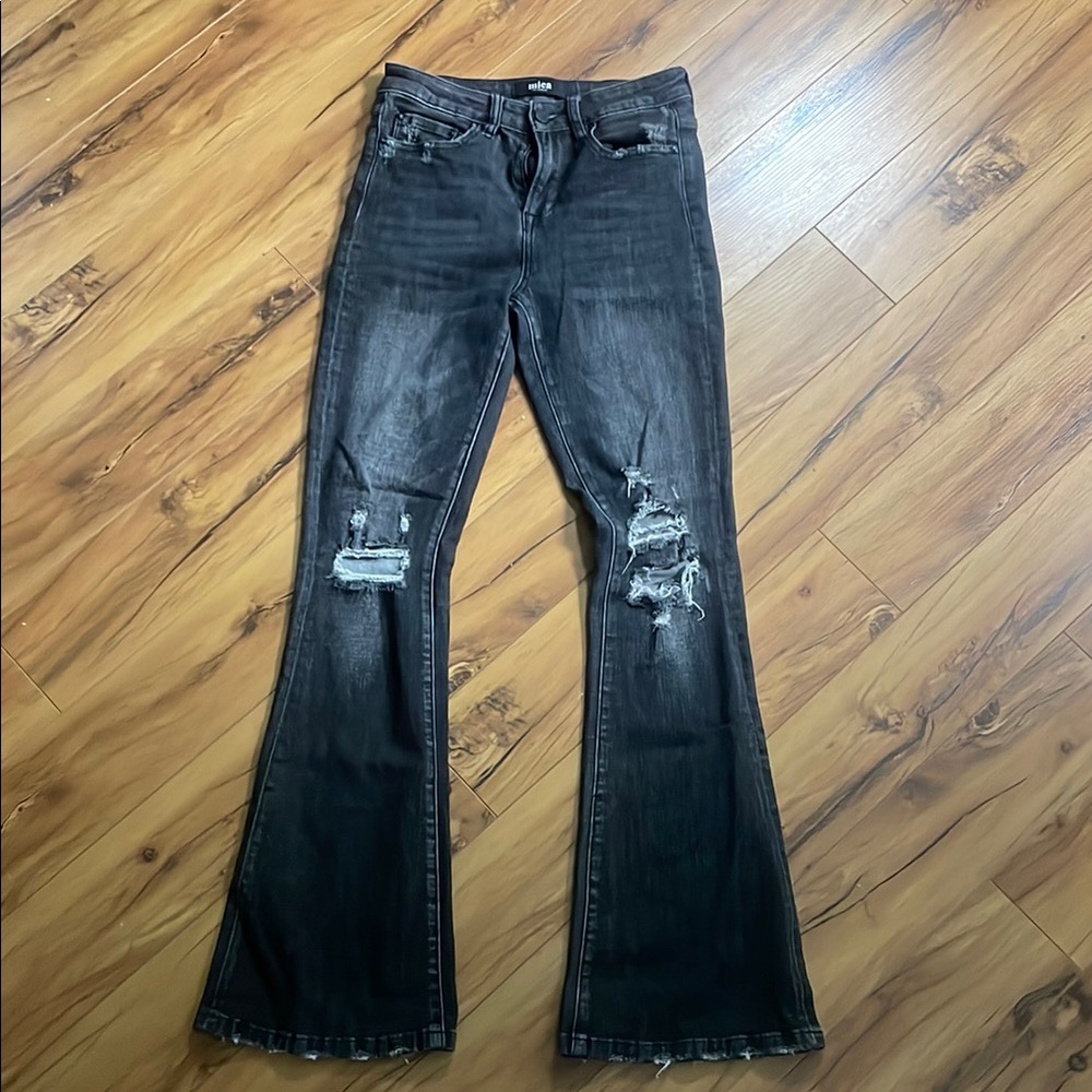 Distressed Black Flare Jeans 26 Mica Los Angeles